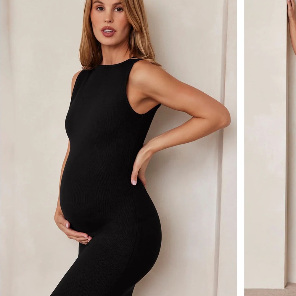 Sleeveless Black Maternity Midi Dress